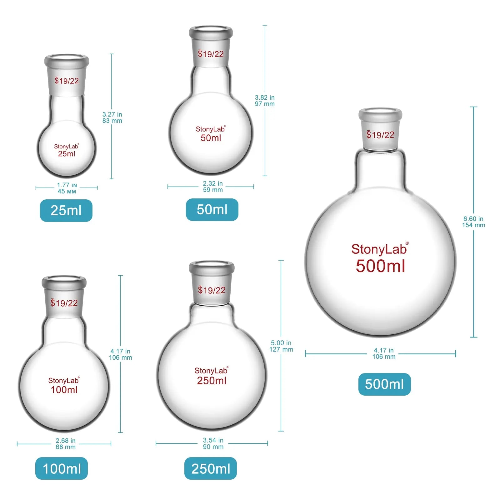 Close-up view showing the precise design and material of StonyLab 1 Neck Round Bottom Flask