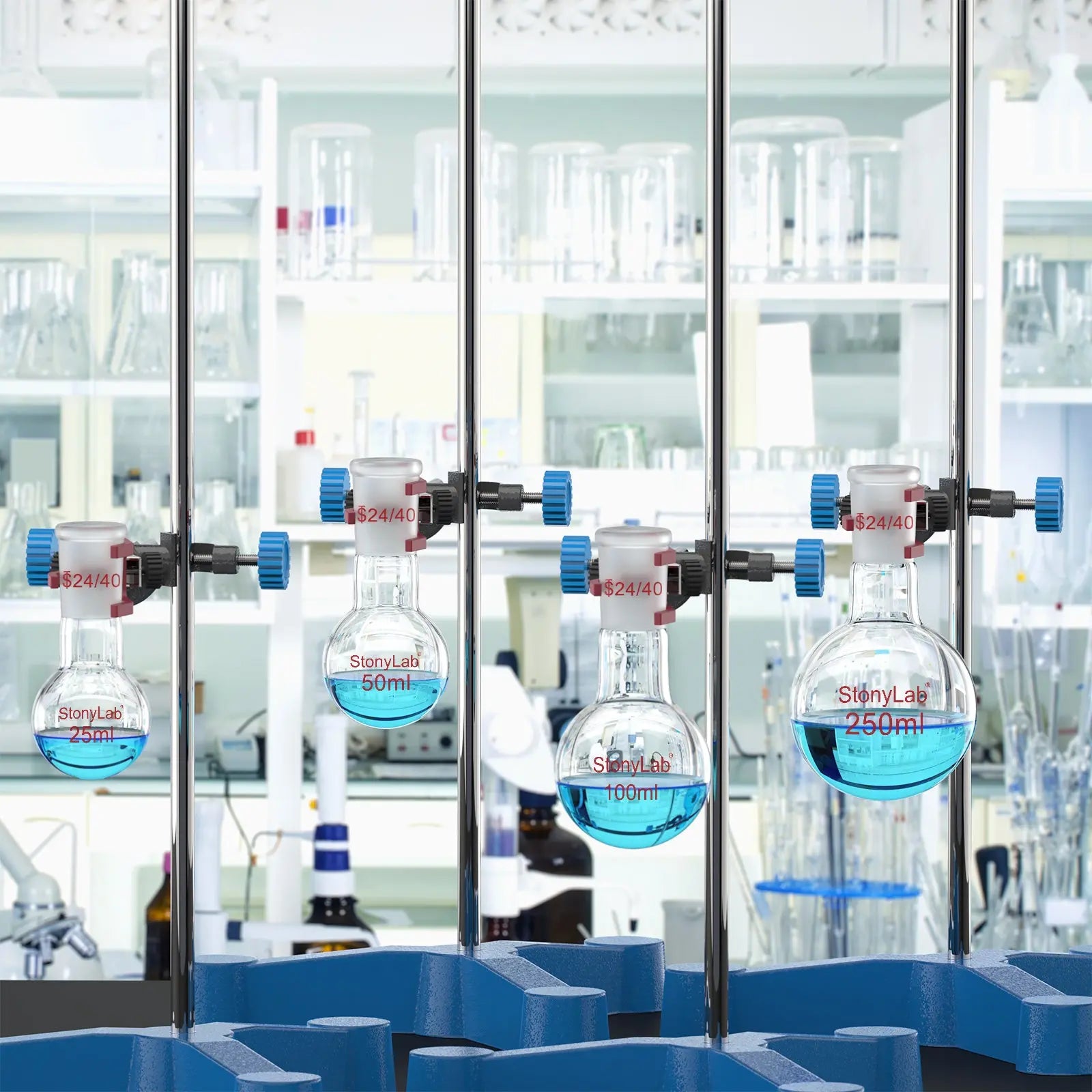 Comprehensive product view and setup components for StonyLab 1 Neck Round Bottom Flask