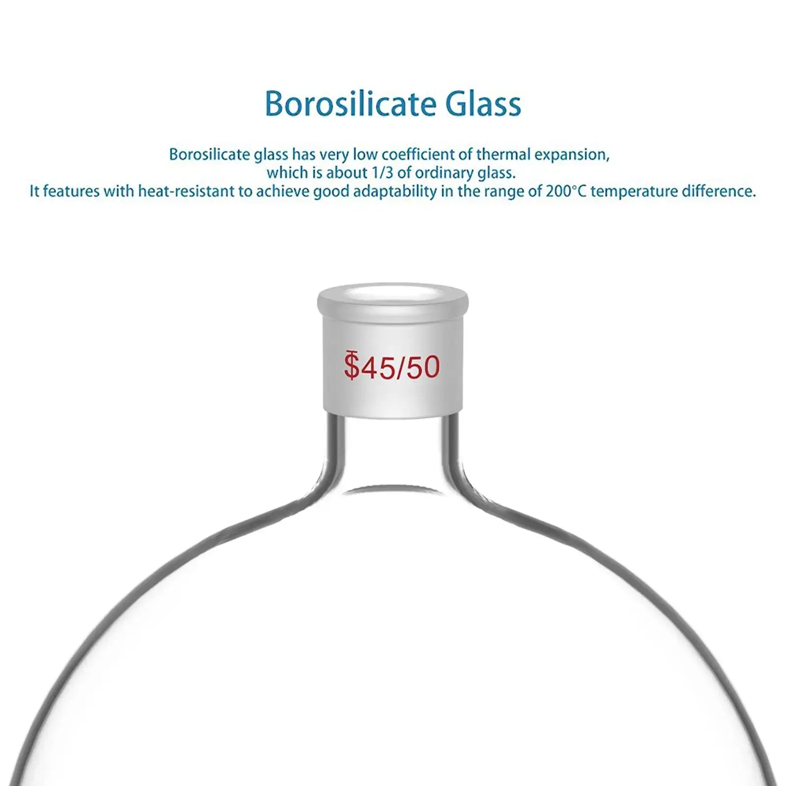 Side view and dimensional layout of the durable StonyLab 1-Neck Round Bottom Flask