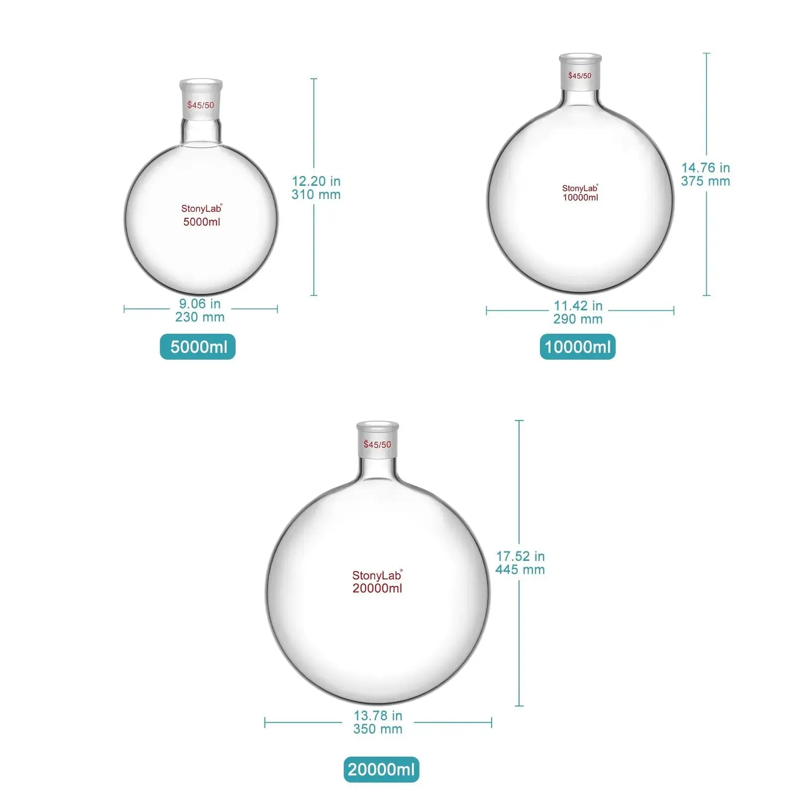 Close-up view showing the precise design and material of StonyLab 1-Neck Round Bottom Flask