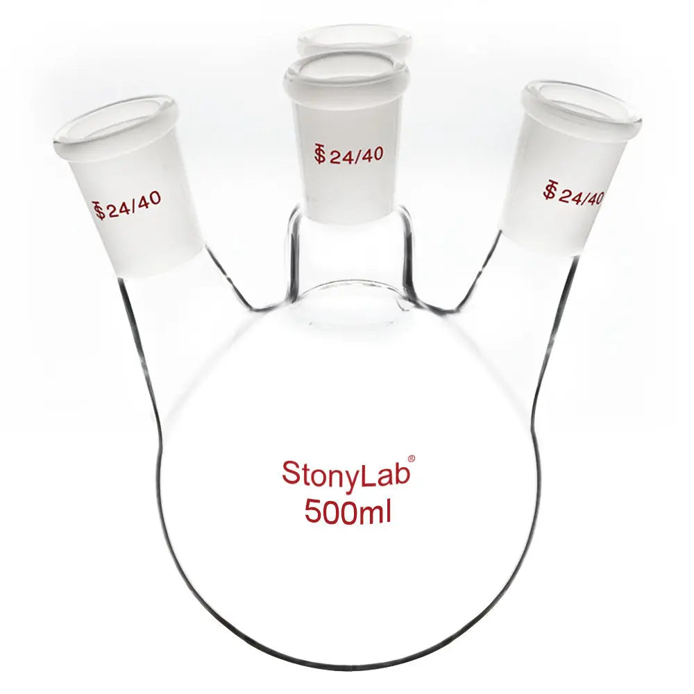 Stonylab Glass 500 ML Heavy Wall 3 Neck Round Bottom Flask RBF, With 19 22 Center And Side Standard Taper Outer Joint 500 Ml