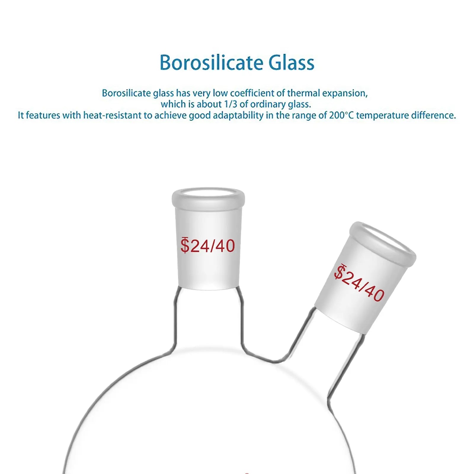 StonyLab 2-Neck Round Bottom Flask with 24 heavy duty chemical processing configuration