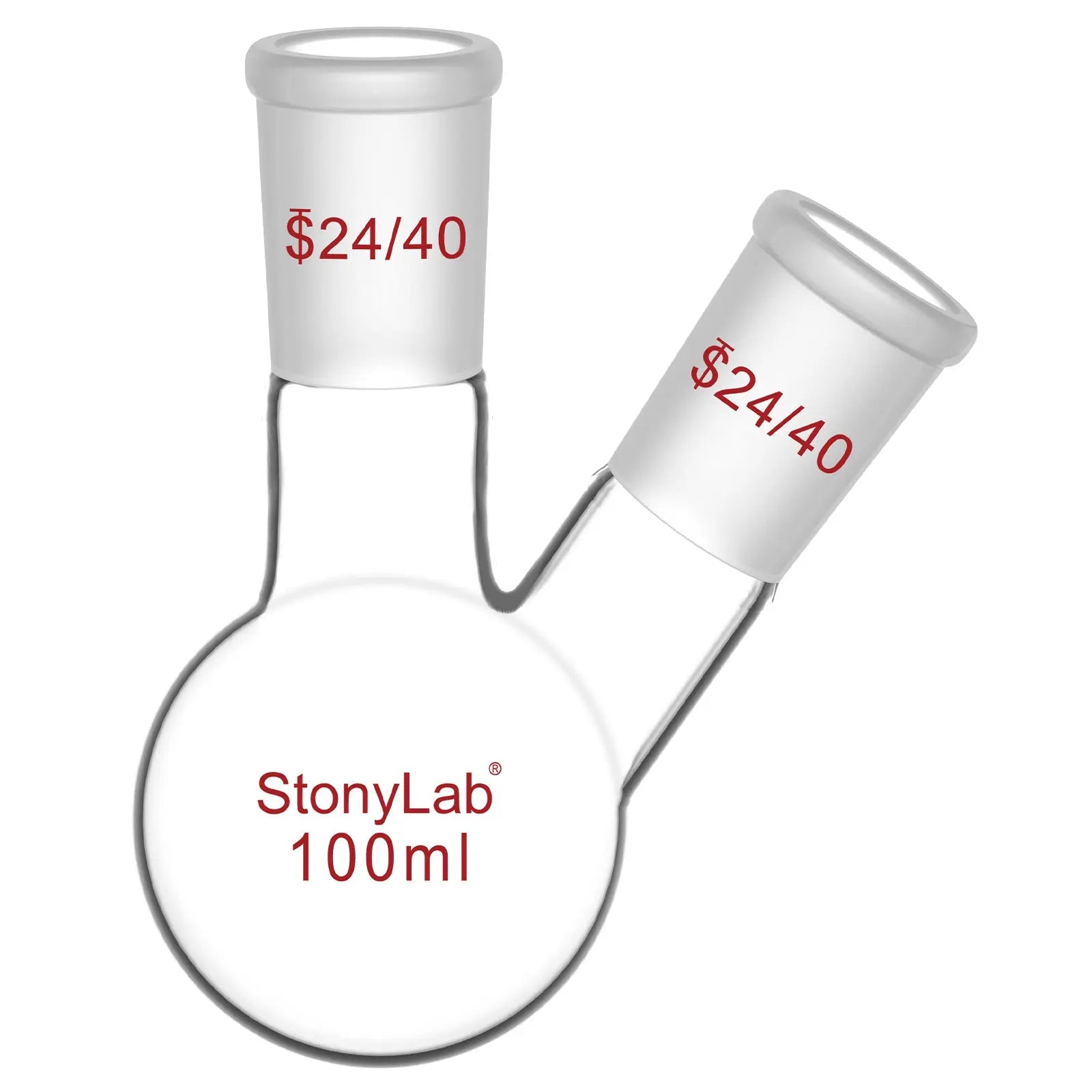Comprehensive product view and setup components for StonyLab 2-Neck Round Bottom Flask with 24