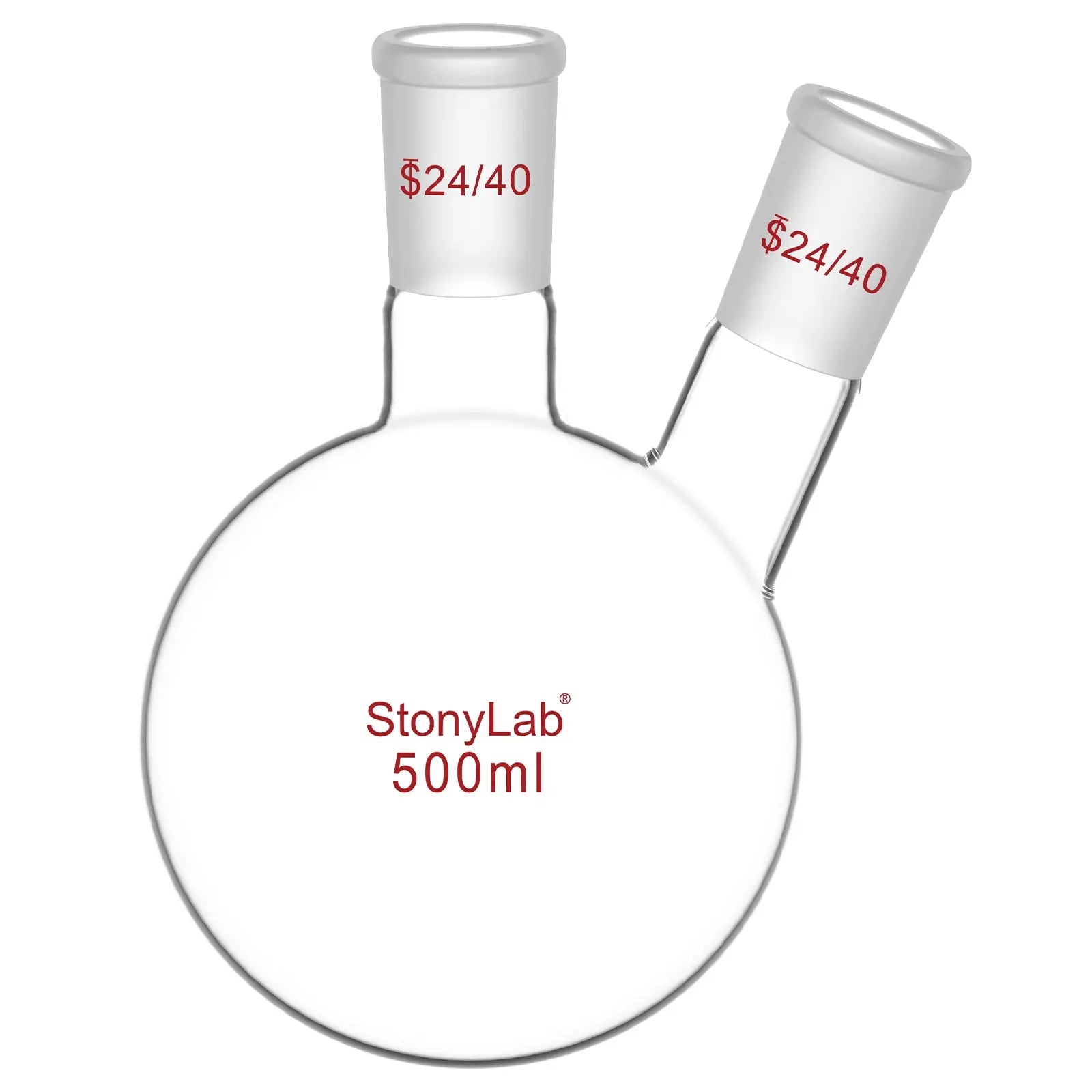 Comprehensive product view and setup components for StonyLab 2-Neck Round Bottom Flask with 24