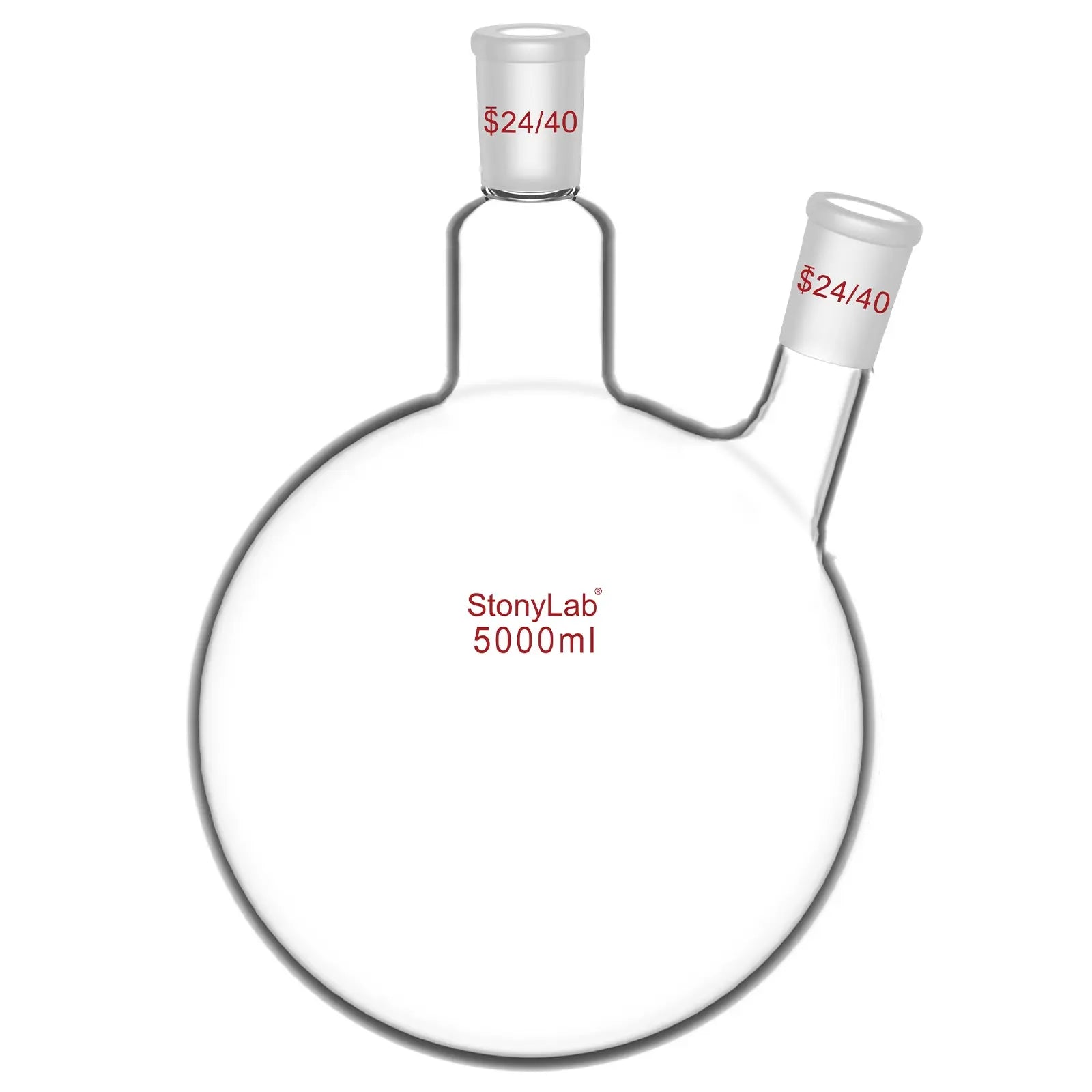 Comprehensive product view and setup components for StonyLab 2-Neck Round Bottom Flask with 24