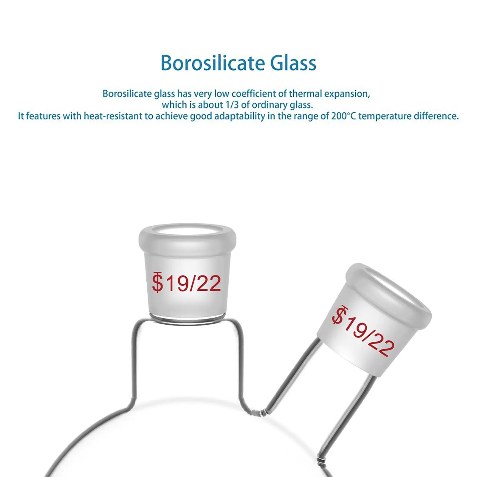 Side view and dimensional layout of the durable StonyLab 2-Neck Round Bottom Flask