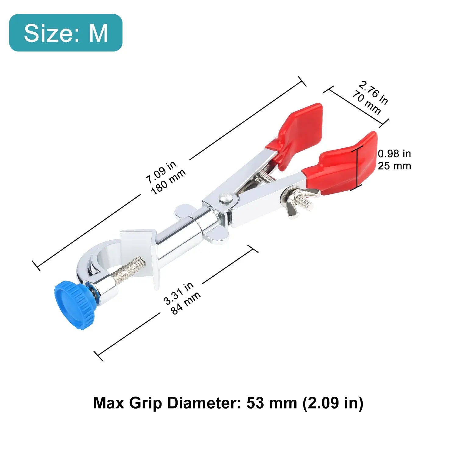 Side view and dimensional layout of the durable StonyLab 2-Prong Swivel Clamp with Boss Head