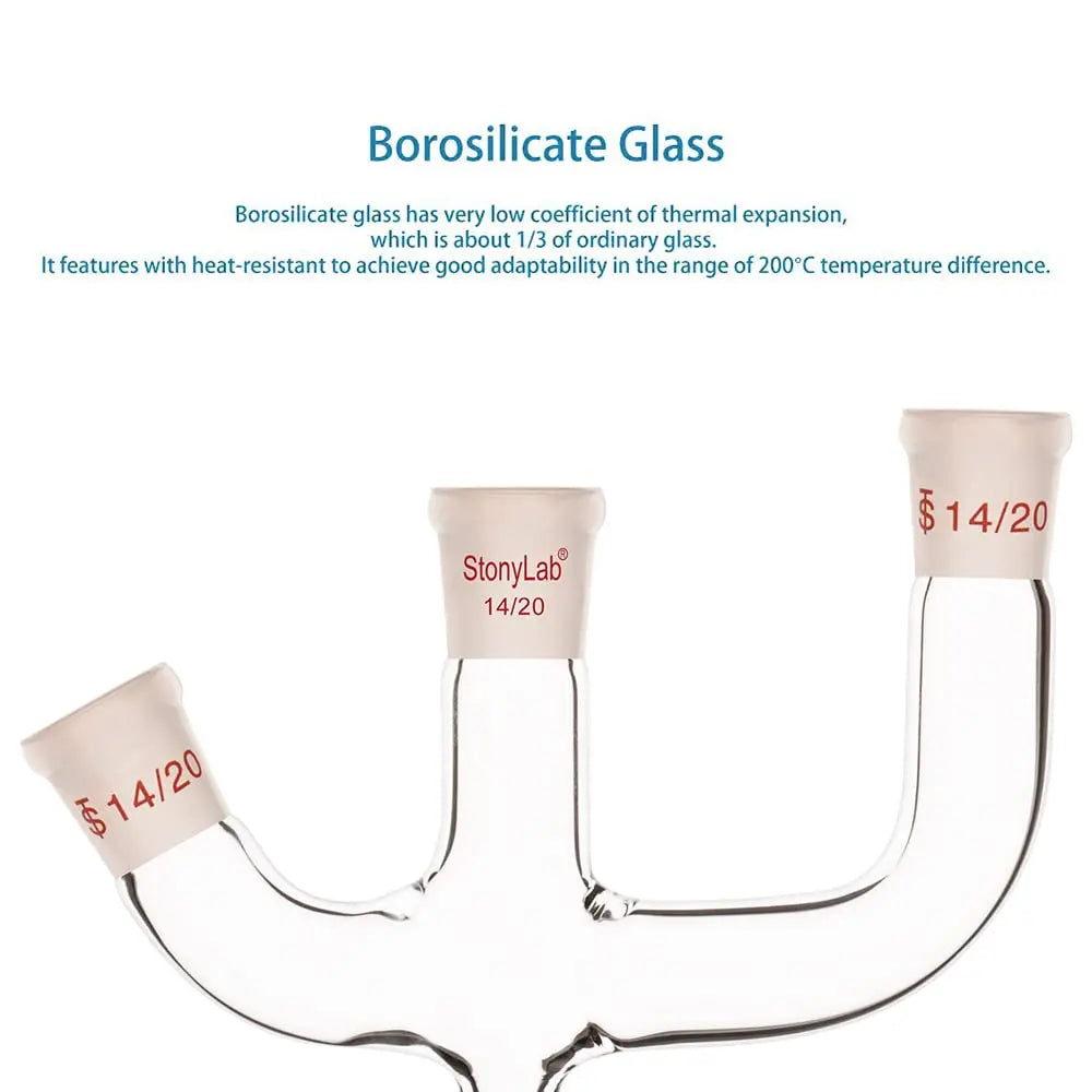 StonyLab 3-Inlet Claisen Distillation Adapter with 45 Degree Side Arm heavy duty chemical processing configuration