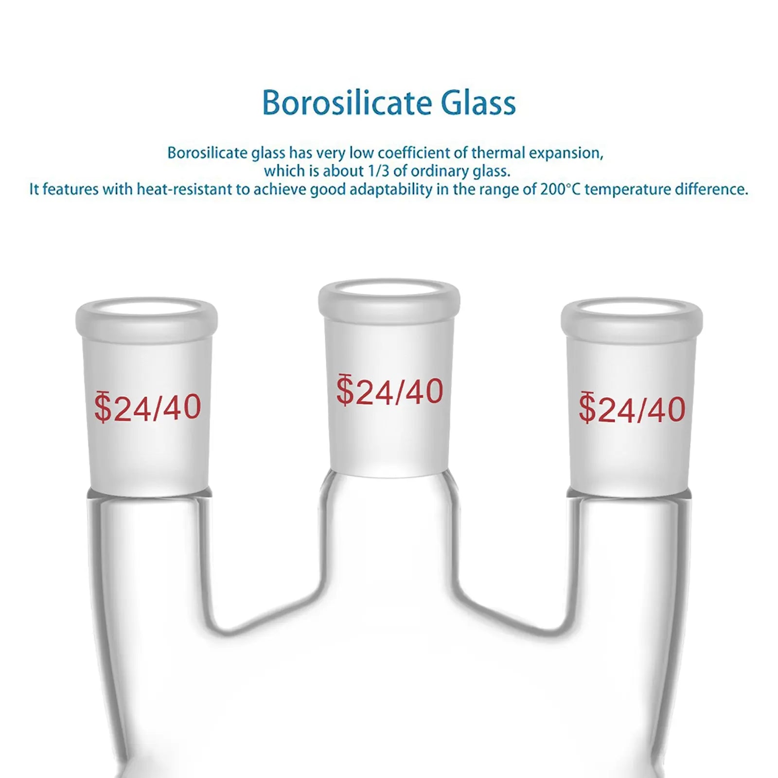 Side view and dimensional layout of the durable StonyLab 3-Neck Straight Round-Bottom Flask
