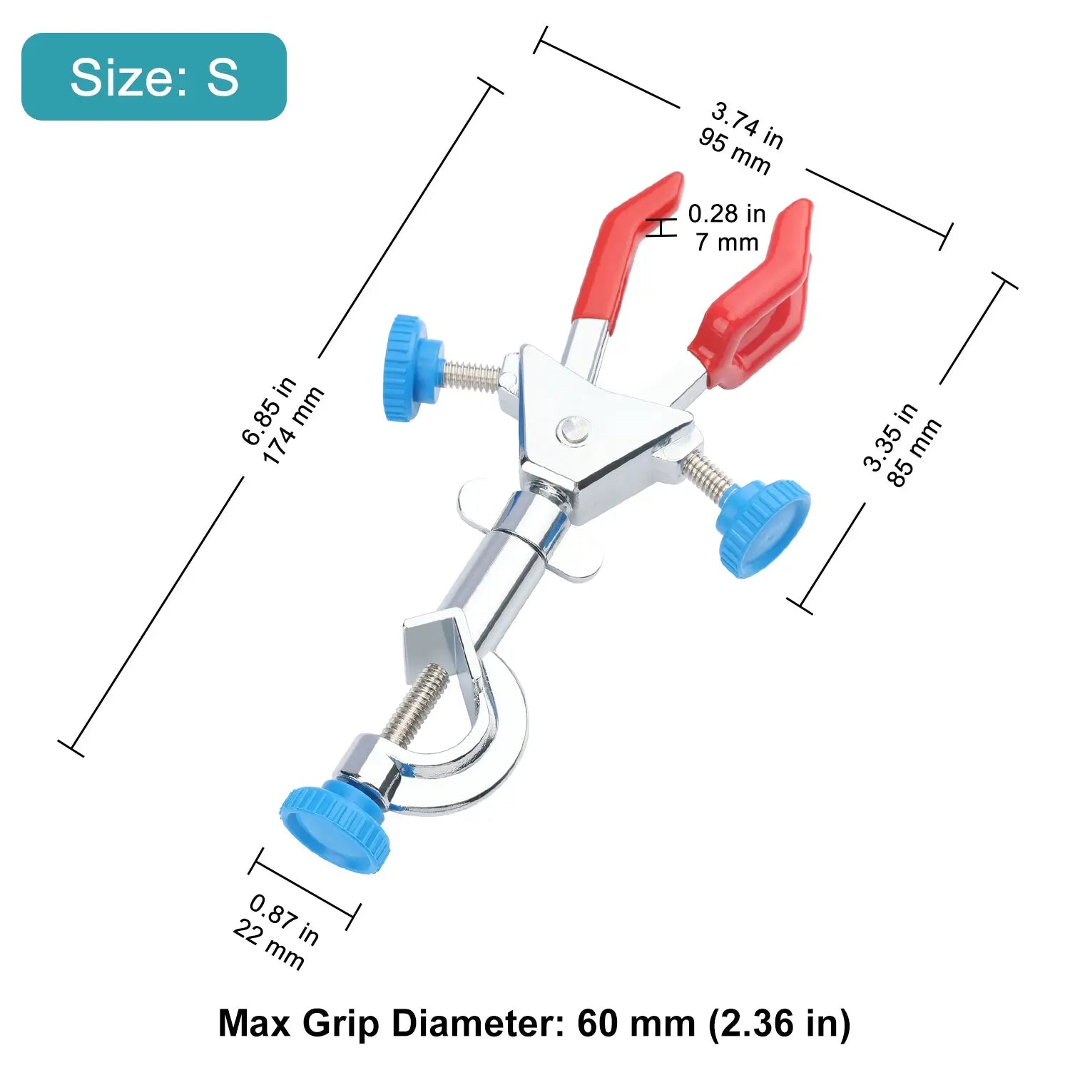 Close-up view showing the precise design and material of StonyLab 3-Prong Swivel Clamp with Boss Head
