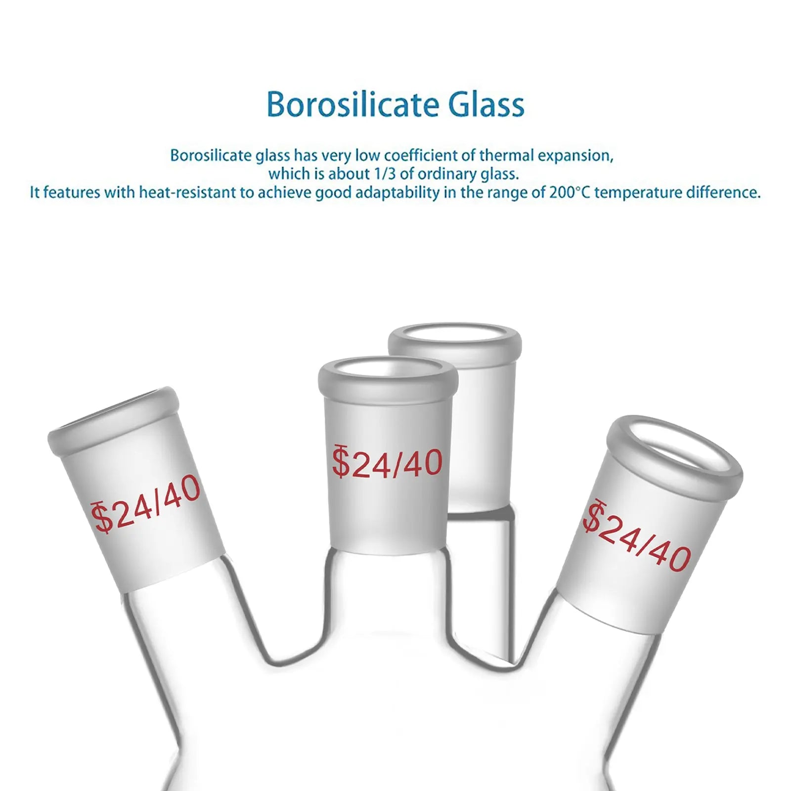 Side view and dimensional layout of the durable StonyLab 4-Neck Round Bottom Flask