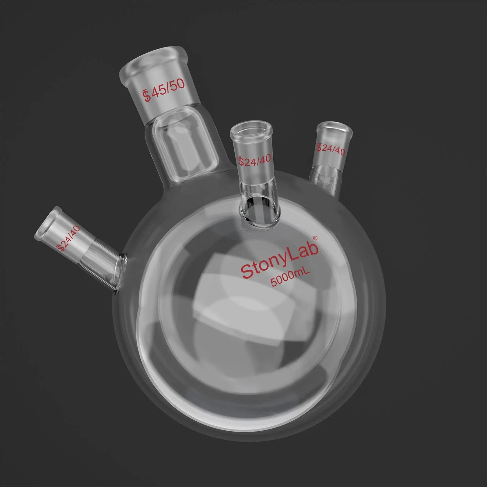 Alternative angle showing underlying build quality of StonyLab 4-Neck Round Bottom Flask