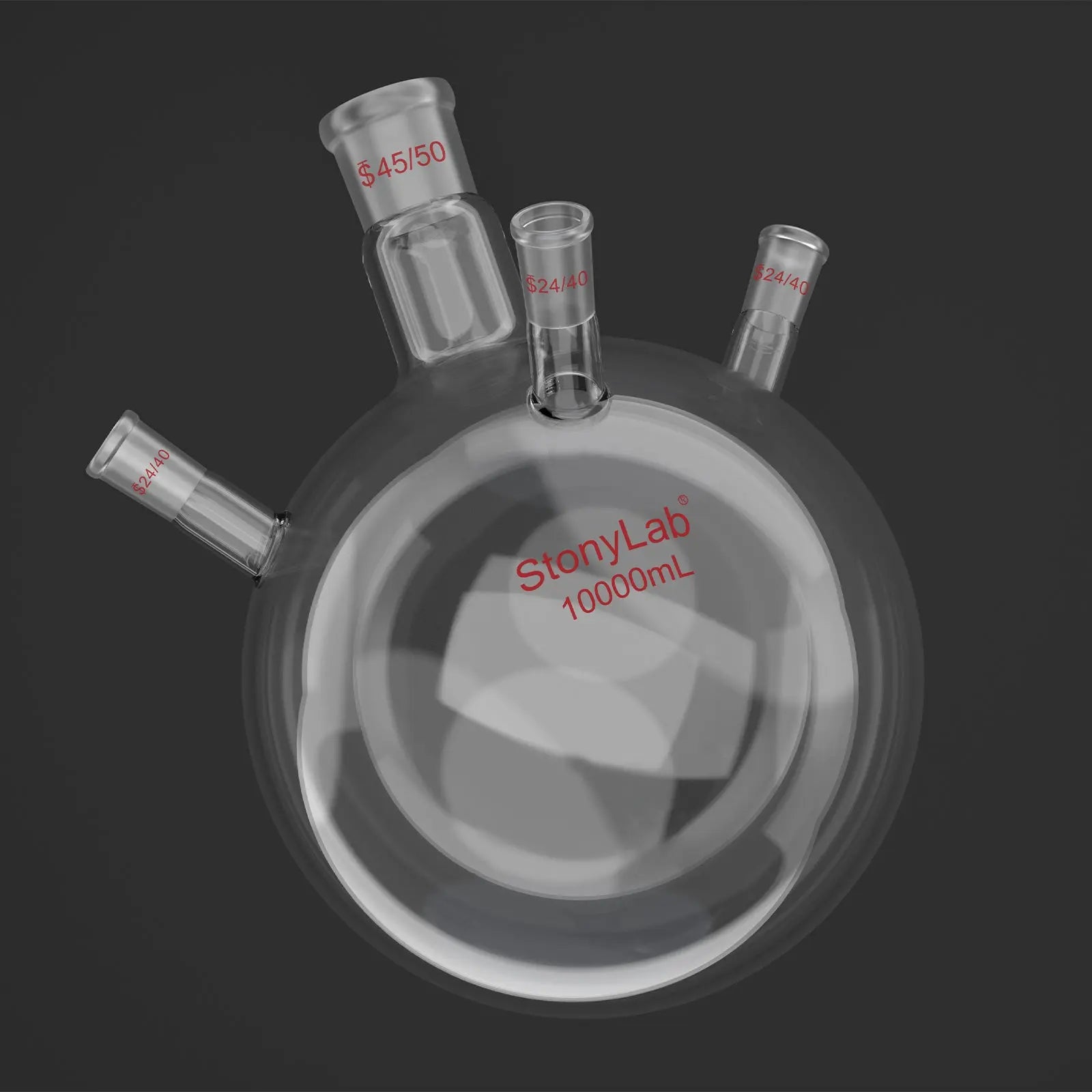 Comprehensive product view and setup components for StonyLab 4-Neck Round Bottom Flask