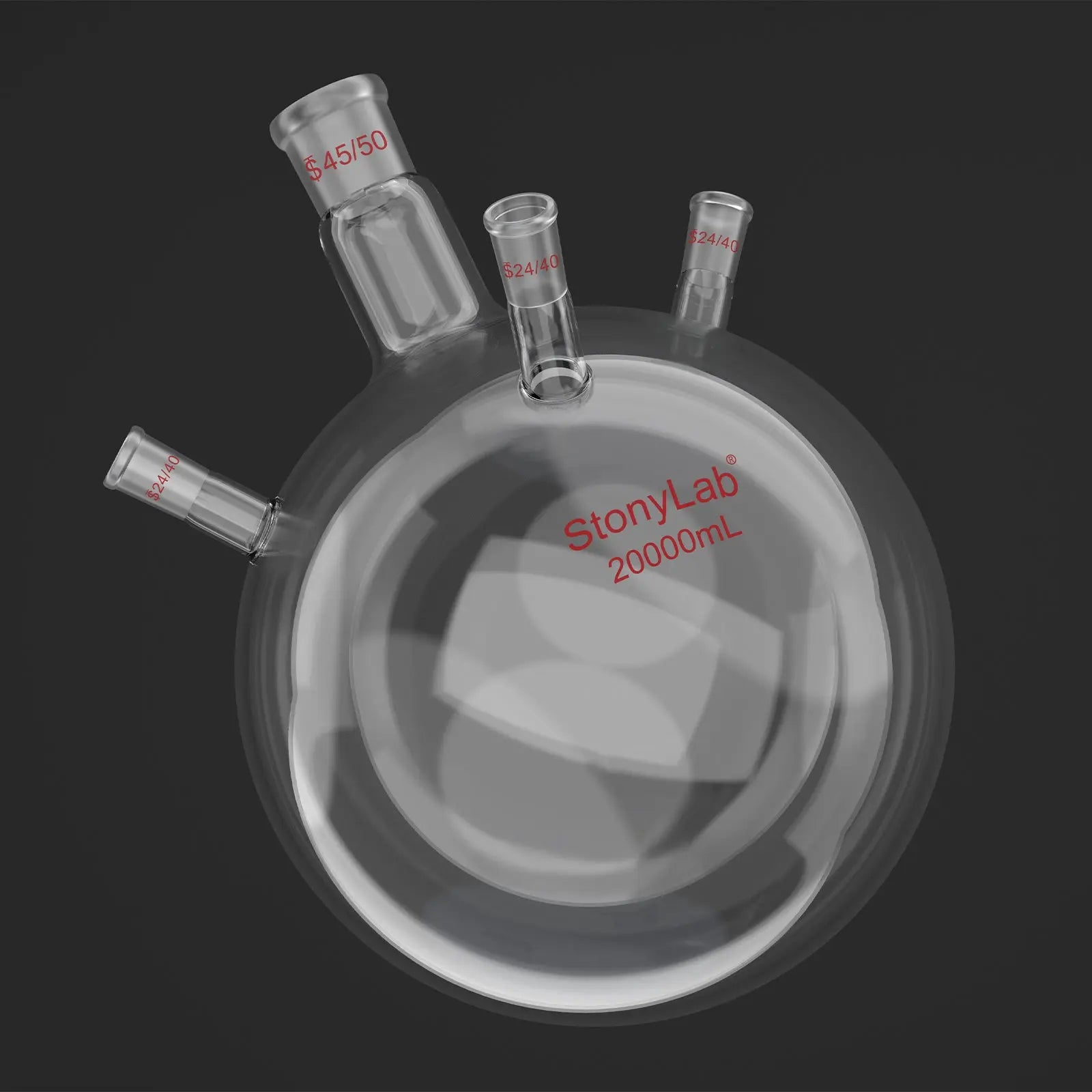 Comprehensive product view and setup components for StonyLab 4-Neck Round Bottom Flask