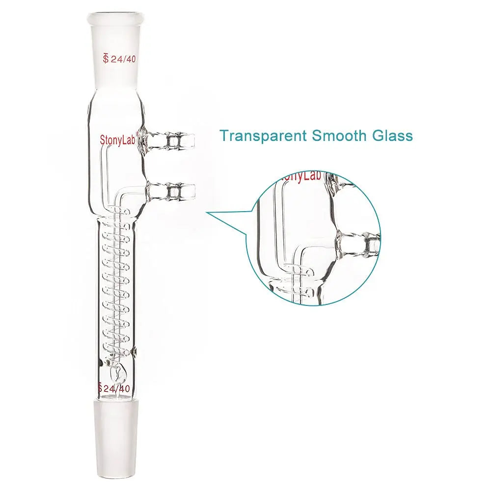 StonyLab Glass Dimroth Coil Reflux Condenser with 24 heavy duty chemical processing configuration