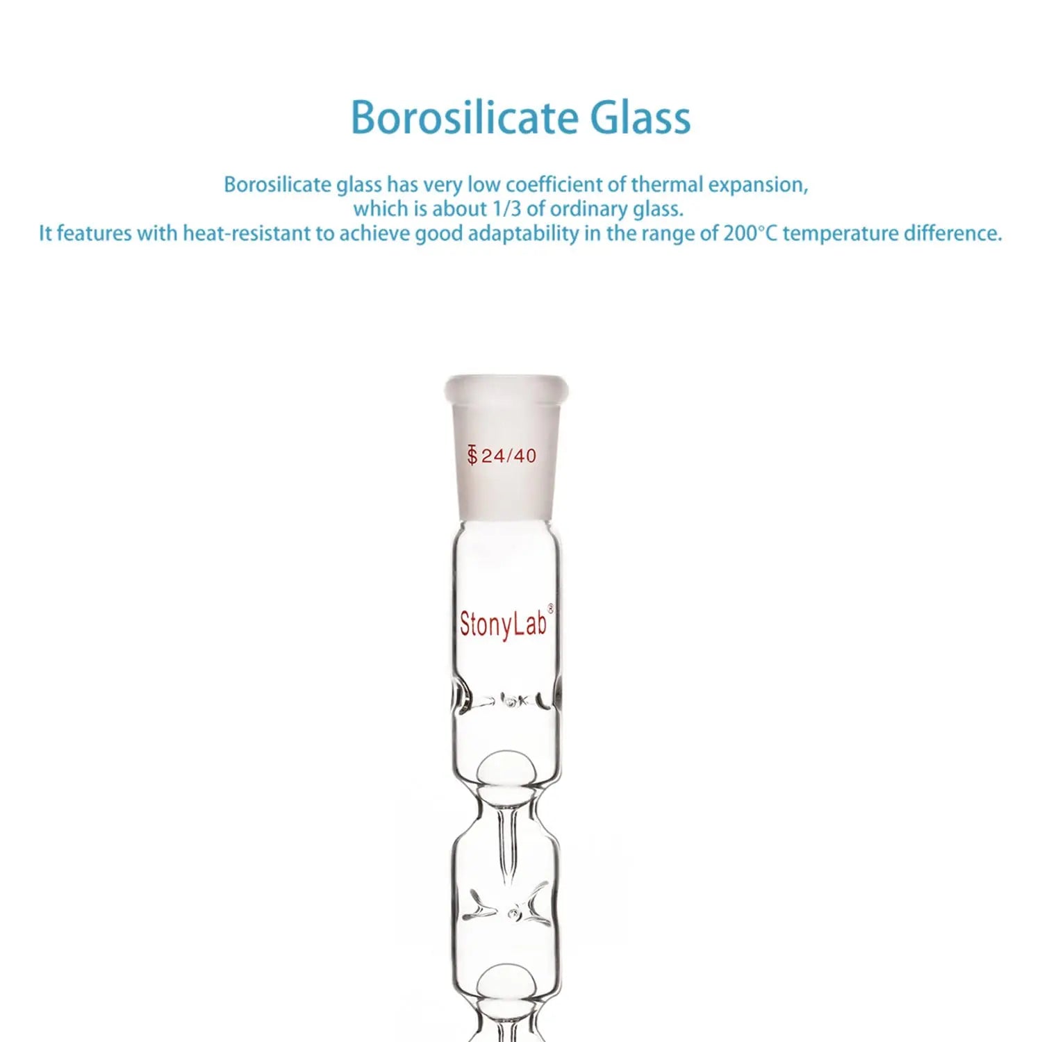 StonyLab Glass 3 Section Snyder Distilling Column with 24 heavy duty chemical processing configuration