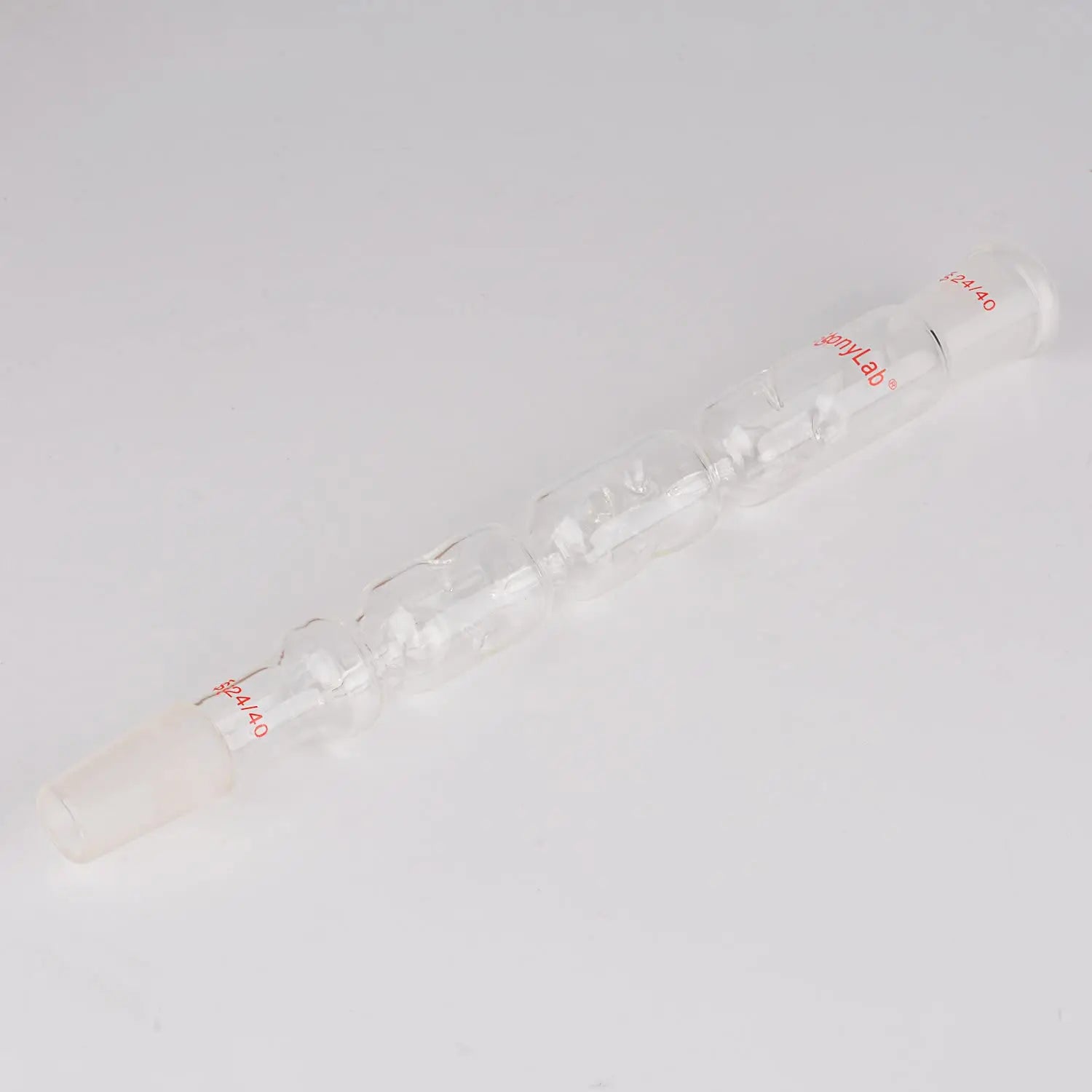 Alternative angle showing underlying build quality of StonyLab Glass 3 Section Snyder Distilling Column with 24