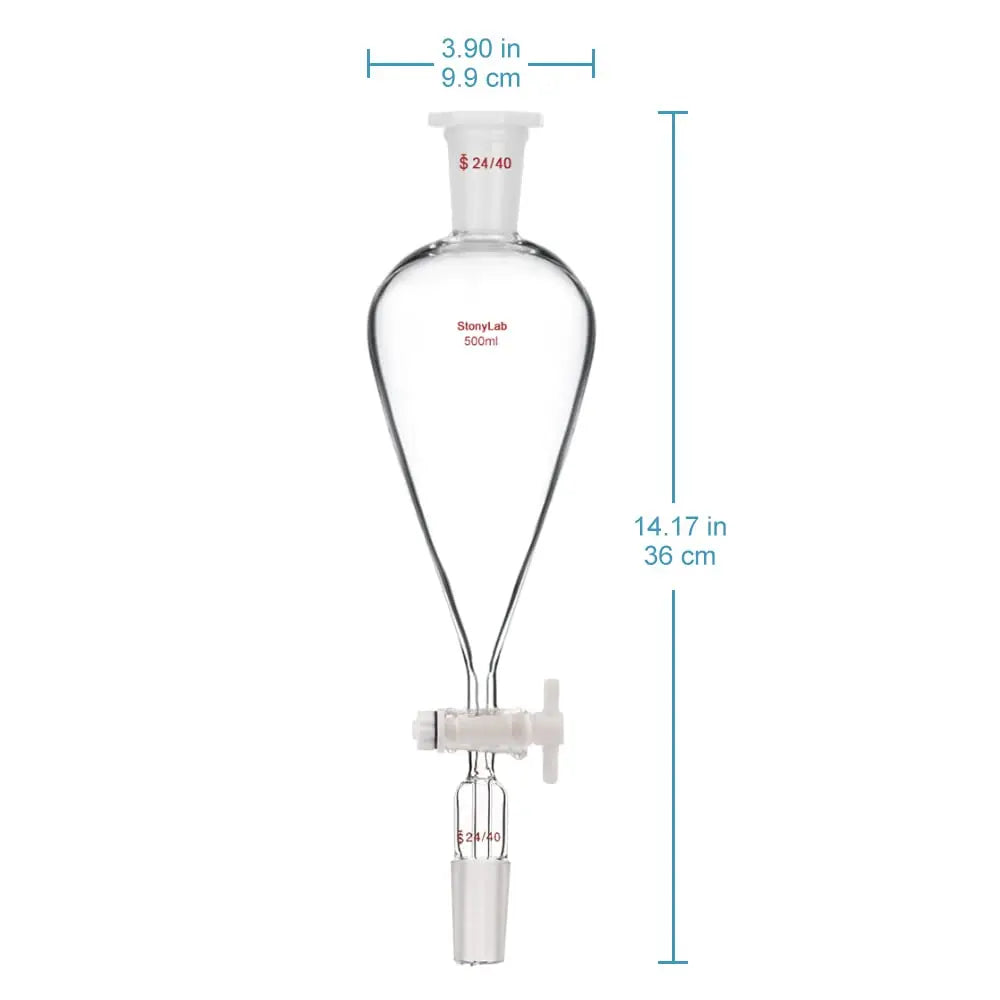 Separatory Funnel with PTFE Stopcock, 24/40 Joints, 60-1000 ml Funnels - Separatory
