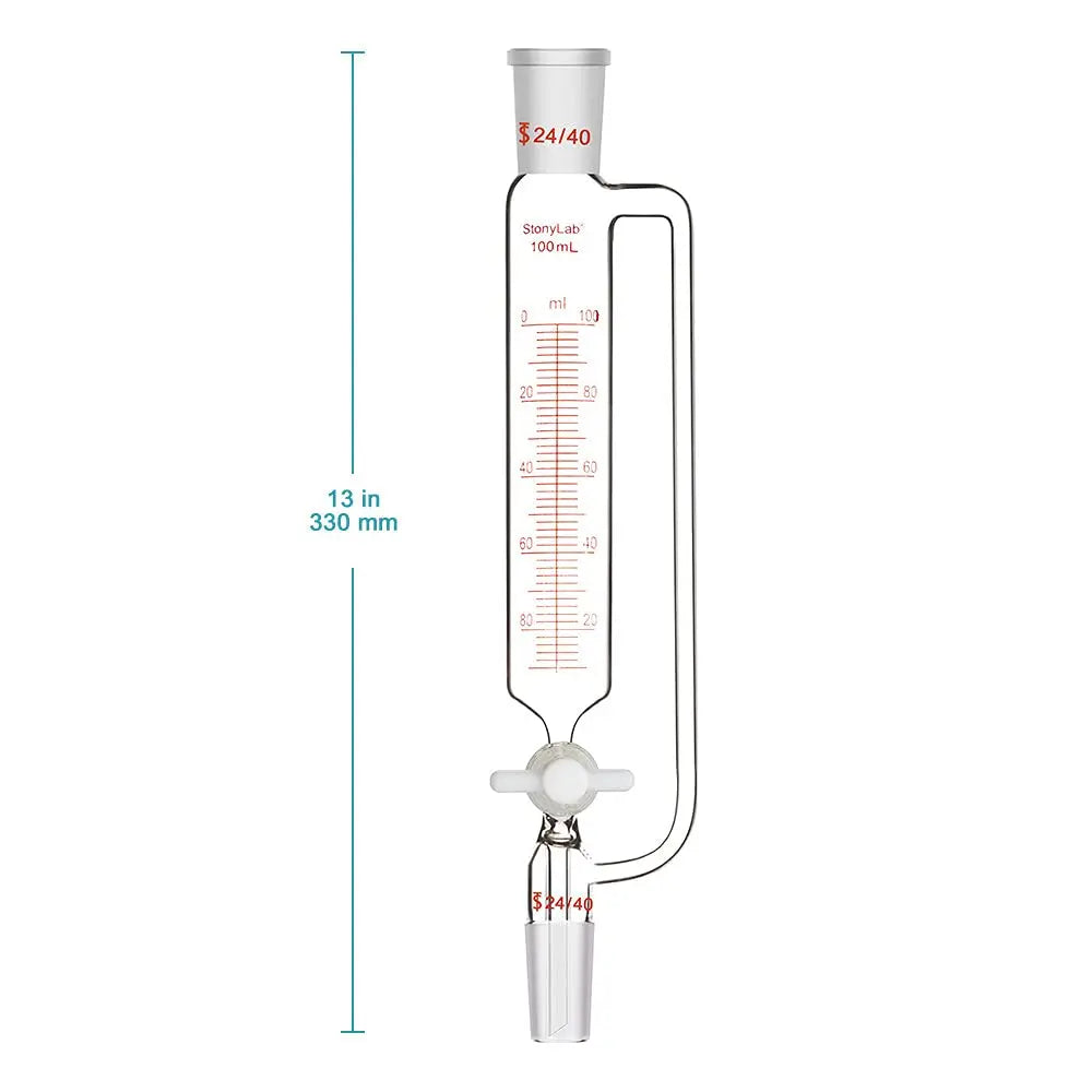 Pressure Equalizing Graduated Addition Funnel with 24/40 Joints, PTFE Stopcock, 50-500 ml Funnels - Glass/Powder/Weighing/Equalizing