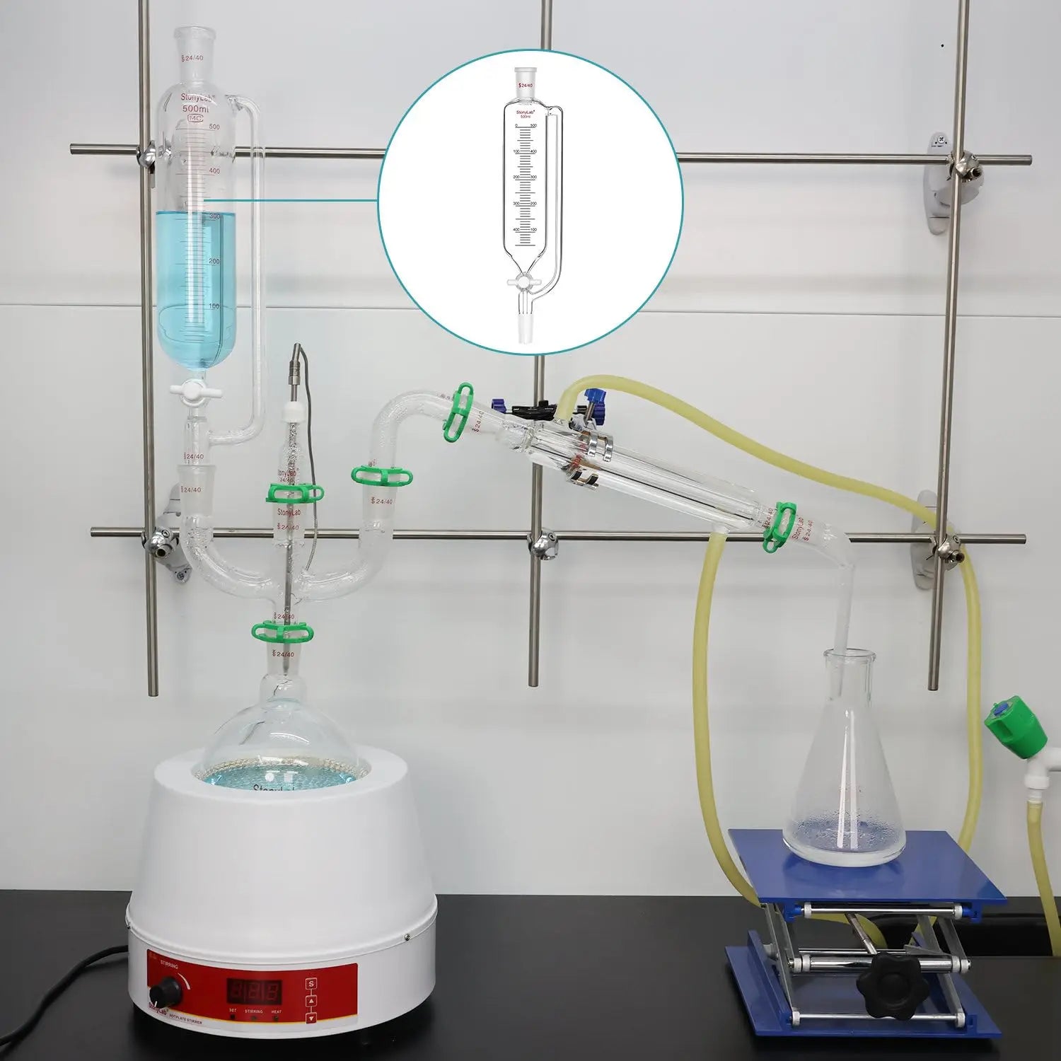 Alternative angle showing underlying build quality of StonyLab Pressure Equalizing Graduated Addition Funnel with 24