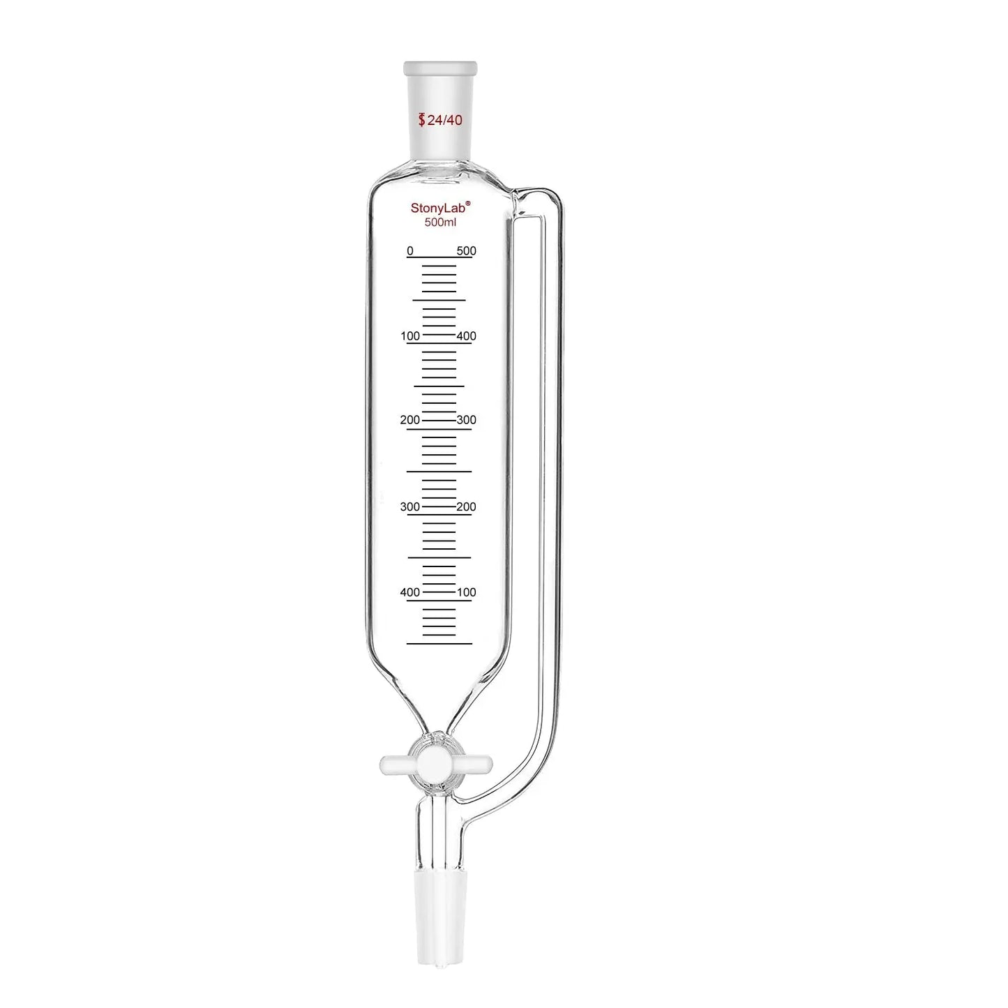 Pressure Equalizing Graduated Addition Funnel with 24/40 Joints, PTFE Stopcock, 50-500 ml - StonyLab Funnels - Glass/Powder/Weighing/Equalizing 500-ml