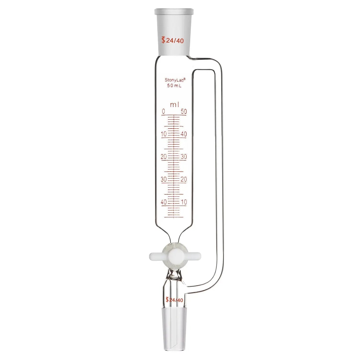 Pressure Equalizing Graduated Addition Funnel with 24/40 Joints, PTFE Stopcock, 50-500 ml - StonyLab Funnels - Glass/Powder/Weighing/Equalizing 50-ml