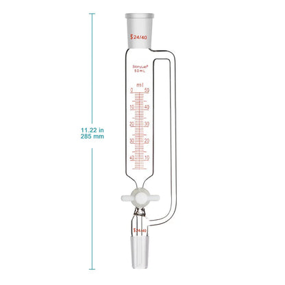 Pressure Equalizing Graduated Addition Funnel with 24/40 Joints, PTFE Stopcock, 50-500 ml - StonyLab Funnels - Glass/Powder/Weighing/Equalizing 