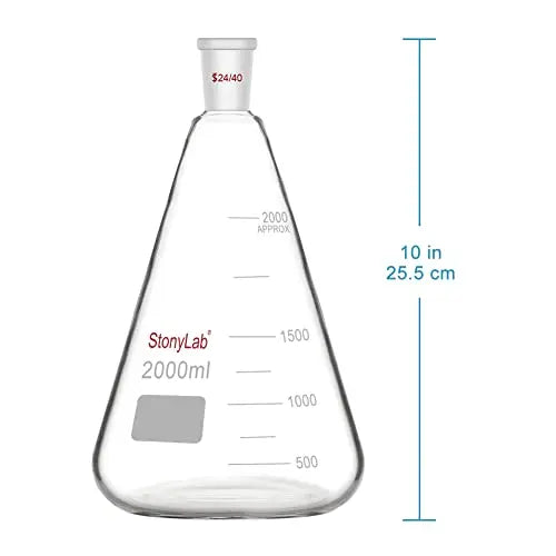 Glass Erlenmeyer Flask with 24/40 Standard Taper Outer Joint,50 ml Flasks - Erlenmeyer 2000-ml
