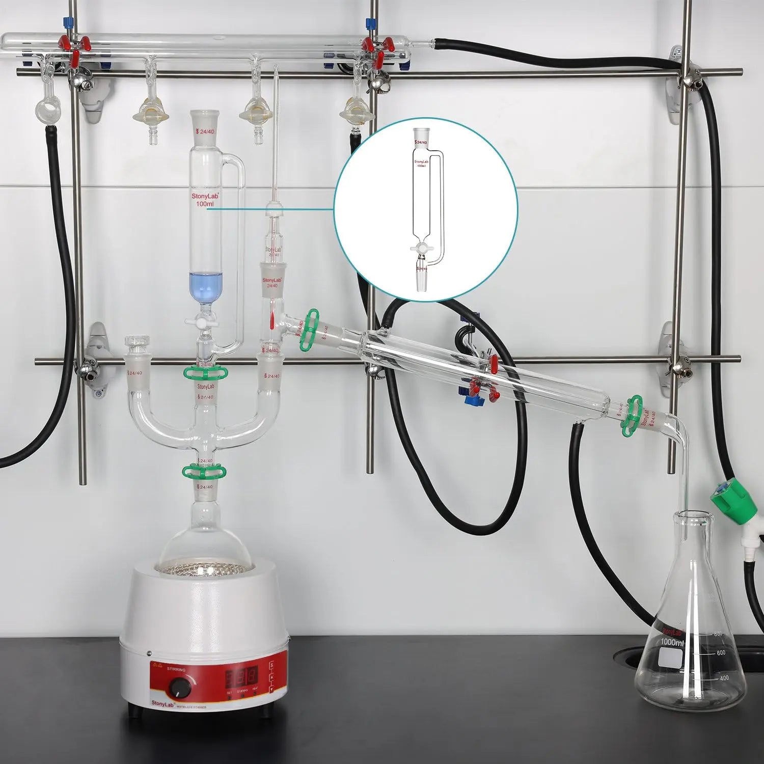 Alternative angle showing underlying build quality of StonyLab Pressure Equalizing Addition Funnel