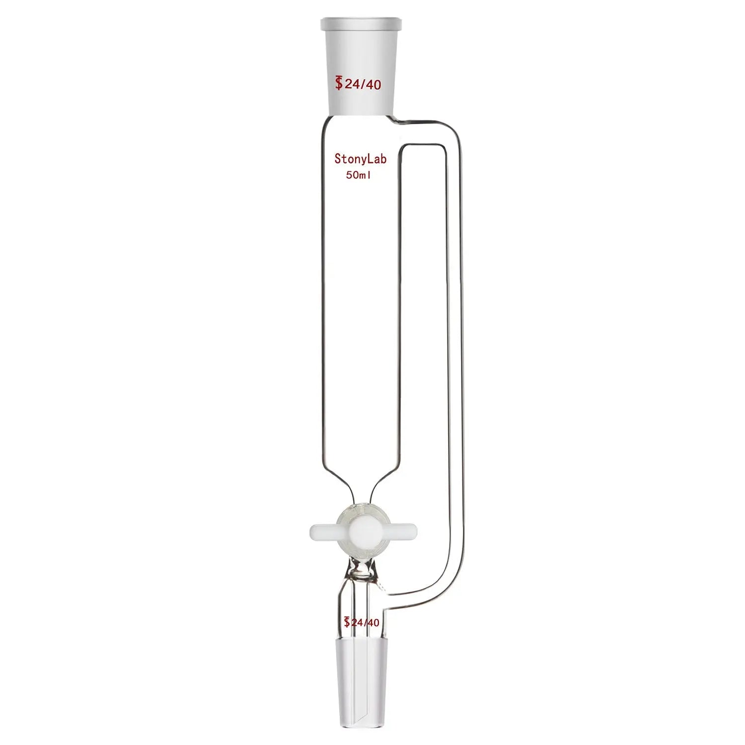 Pressure Equalizing Addition Funnel, 24/40, PTFE Stopcock, 50-500 ml - StonyLab Funnels - Glass/Powder/Weighing/Equalizing 50-ml
