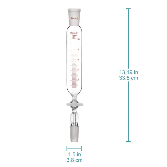 Pressure Equalizing Addition Funnel, 24/40 Joint, PTFE Stopcock, 100/500 ml - StonyLab Funnels - Glass/Powder/Weighing/Equalizing 100-ml
