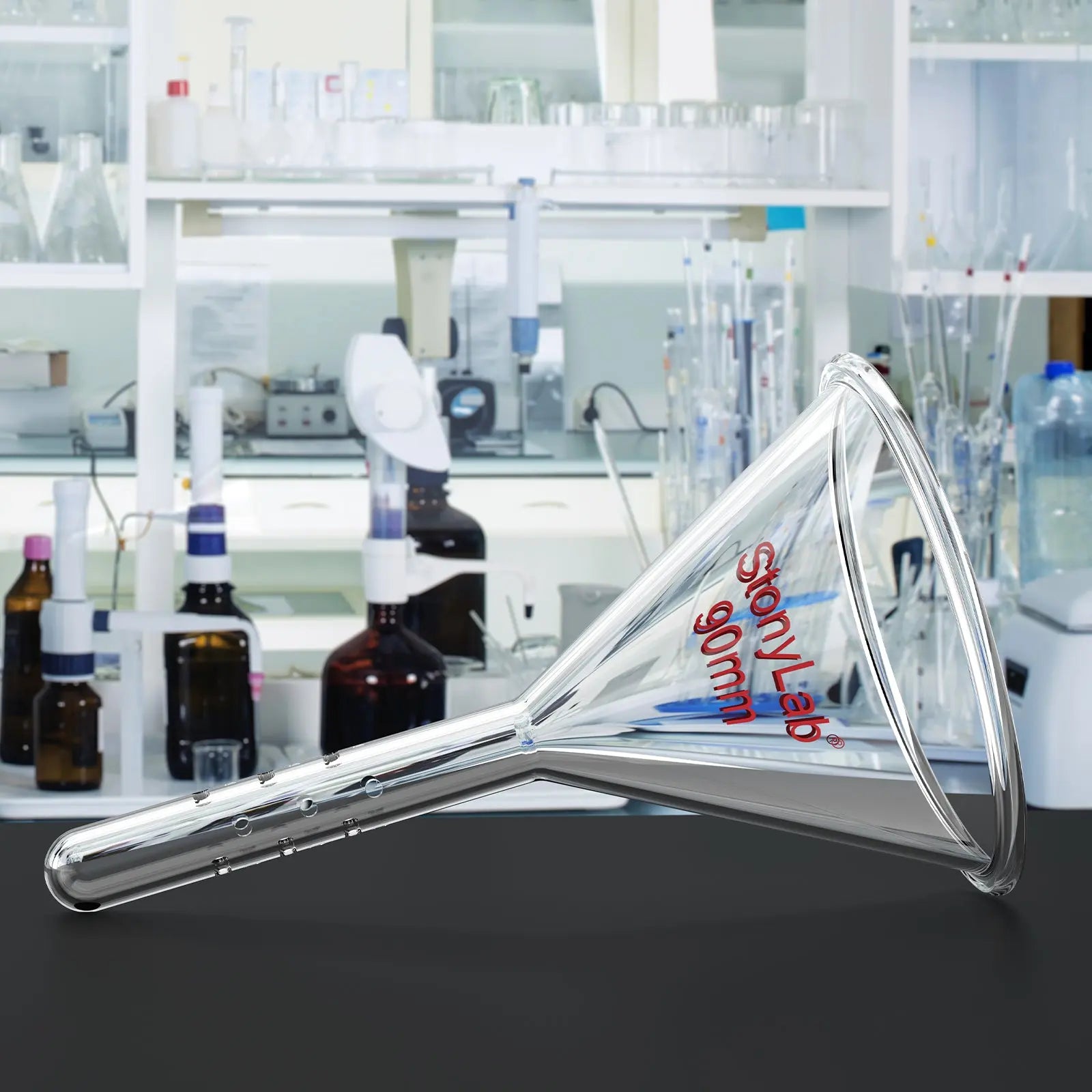 Alternative angle showing underlying build quality of StonyLab Dropping Funnel for Flash Chromatography