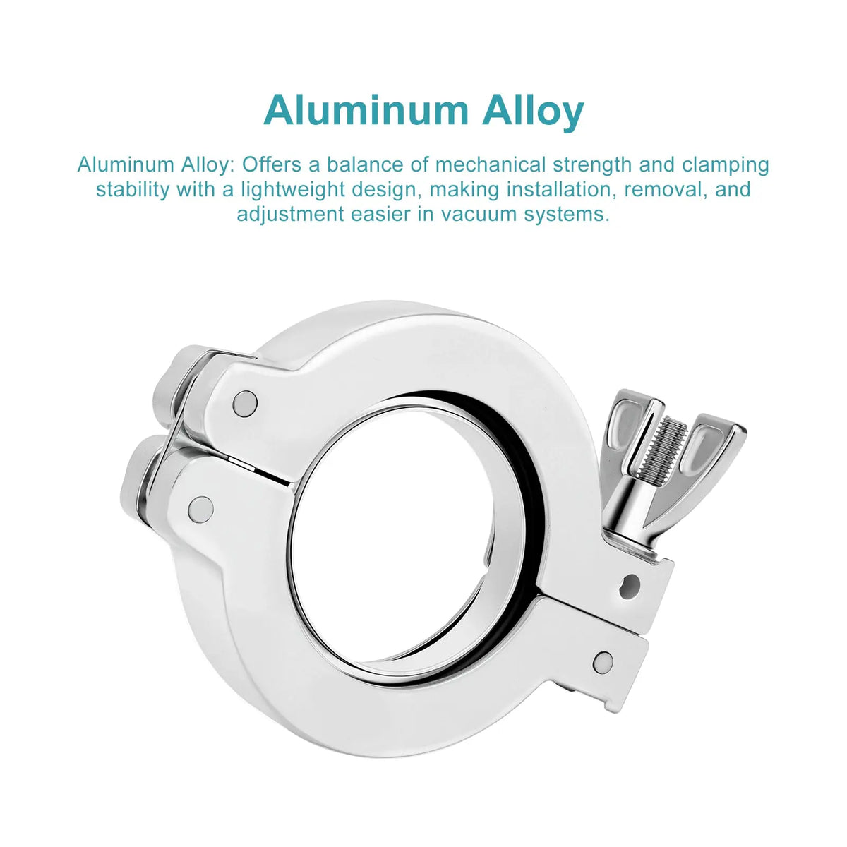 Aluminum alloy KF vacuum flange clamp with positioning support bracket, wing nut and nitrile rubber gasket for KF16, KF25, KF40 and KF50 vacuum connections StonyLab