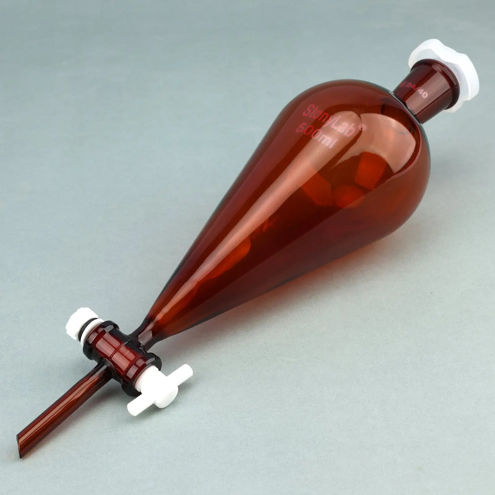 Comprehensive product view and setup components for StonyLab Amber Conical Separatory Funnel with 24