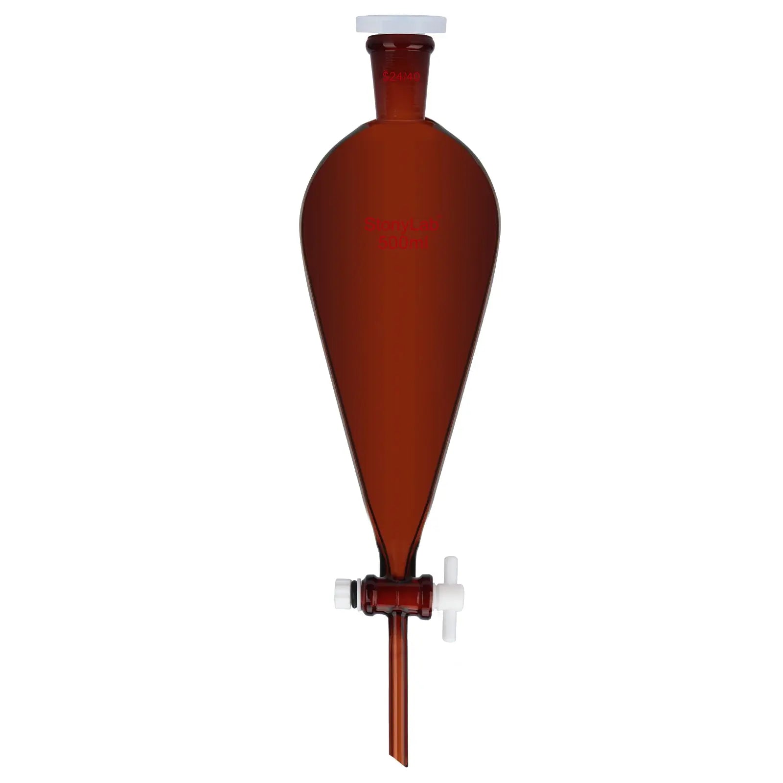 Comprehensive product view and setup components for StonyLab Amber Conical Separatory Funnel with 24