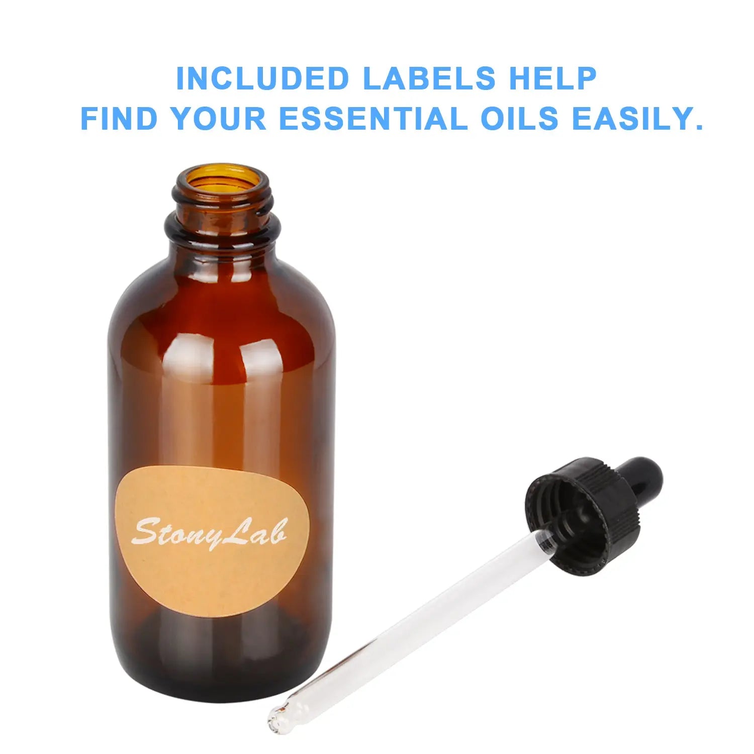 Side view and dimensional layout of the durable StonyLab Amber Dropper Bottle