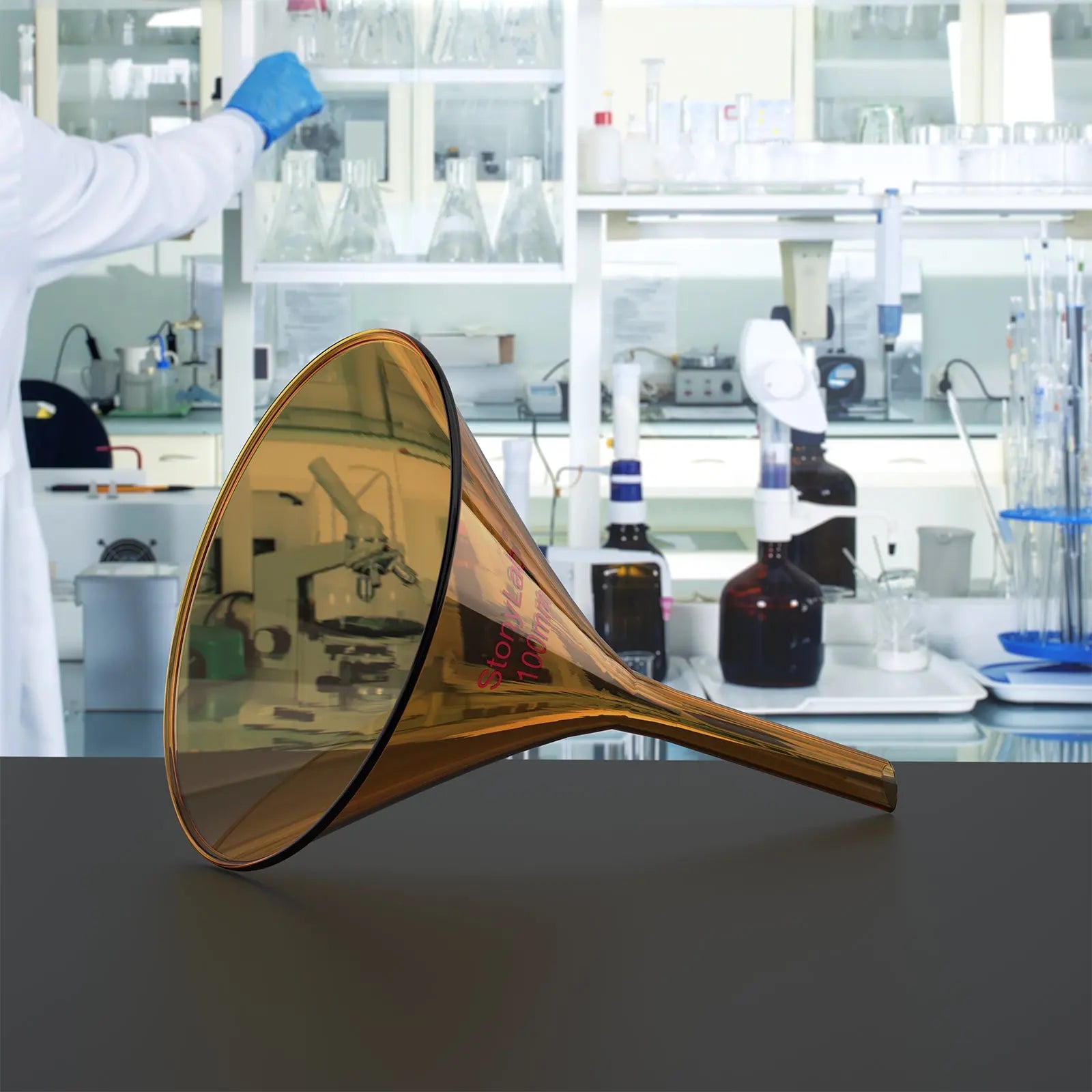 Alternative angle showing underlying build quality of StonyLab Amber Filter Funnel
