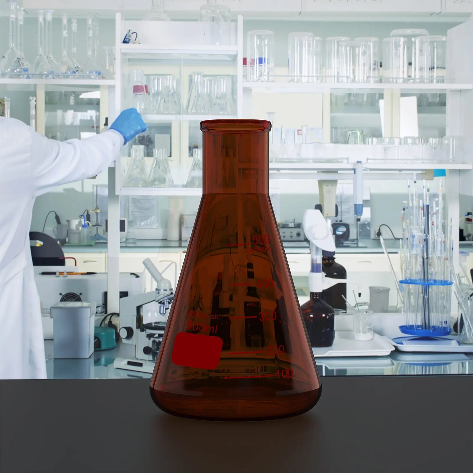 Alternative angle showing underlying build quality of StonyLab Amber Narrow Mouth Erlenmeyer Flask