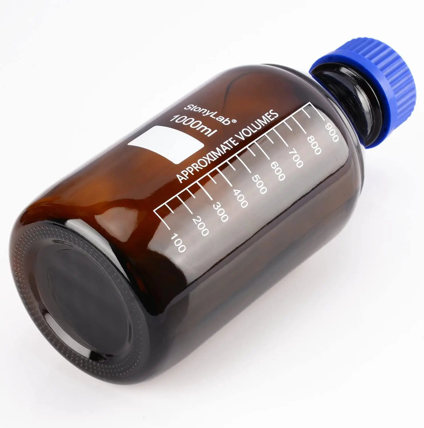 Amber Round Media Storage Bottles with GL45 Blue Screw Cap,250-2000 ml Storage Bottles
