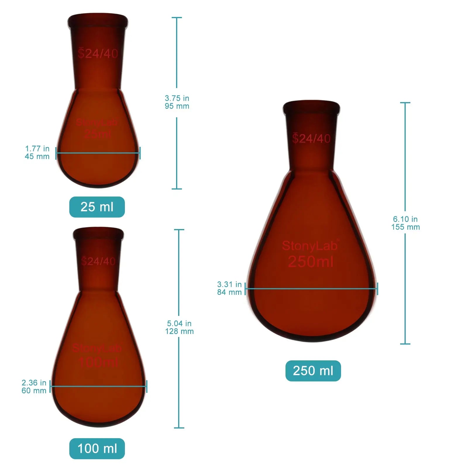 Close-up view showing the precise design and material of StonyLab Amber Single Neck Recovery Flask