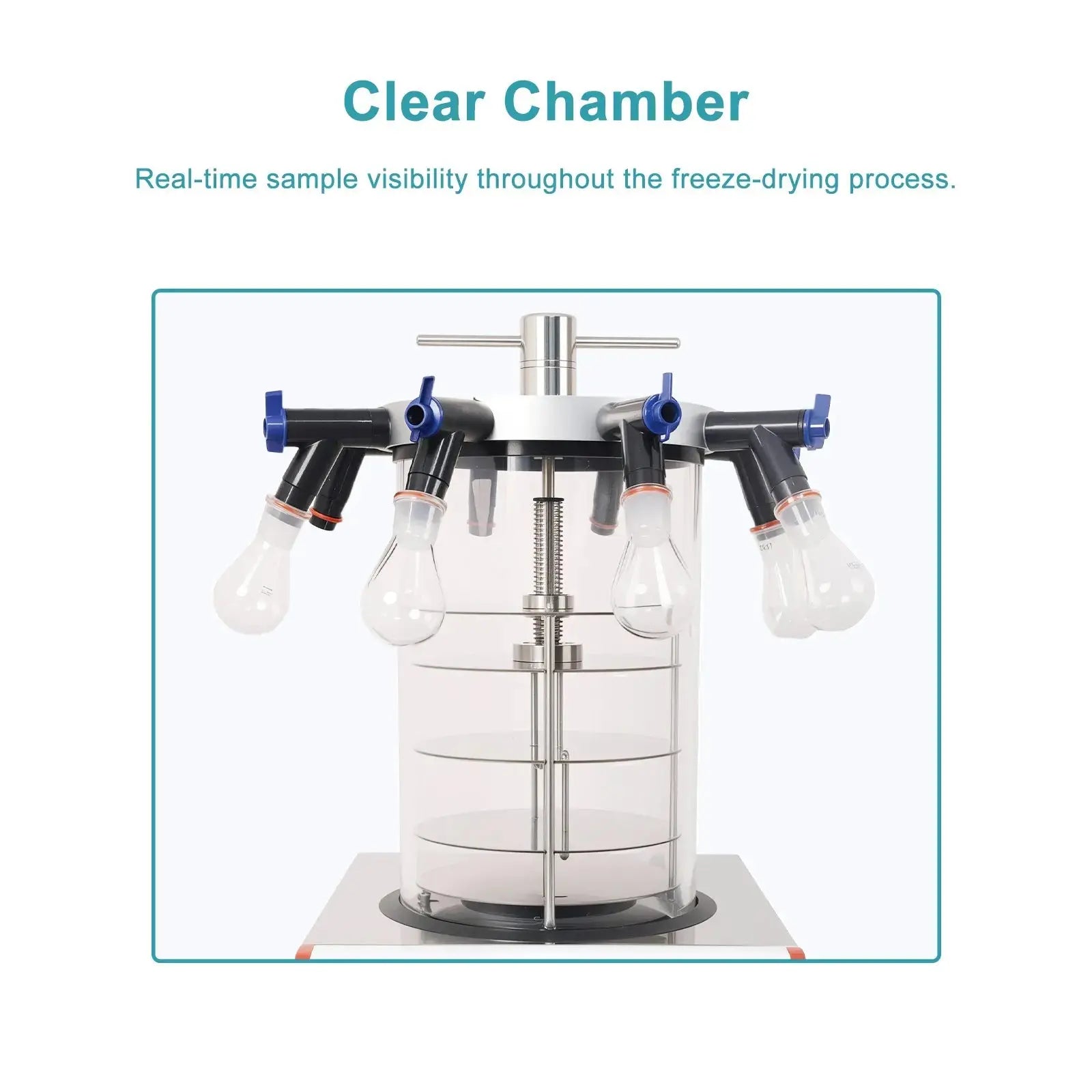 Internal heating chamber and shelving configuration of StonyLab Benchtop Freeze Dryer with Vacuum Pump