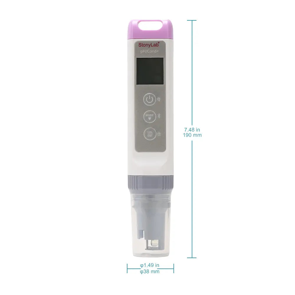 Side view and dimensional layout of the durable StonyLab Bluetooth Pen-Type Multiparameter pH Meter