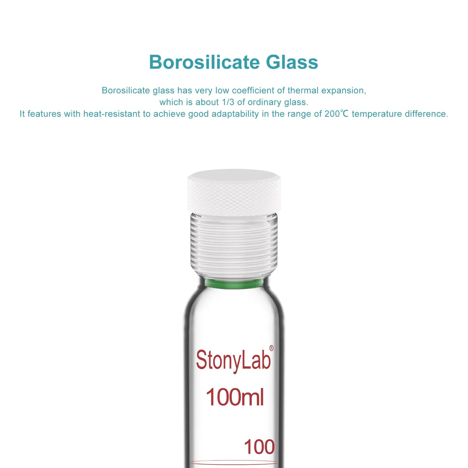 Side view and dimensional layout of the durable StonyLab Borosilicate Glass Reusable Graduated Test Tubes with PTFE Screw Cap