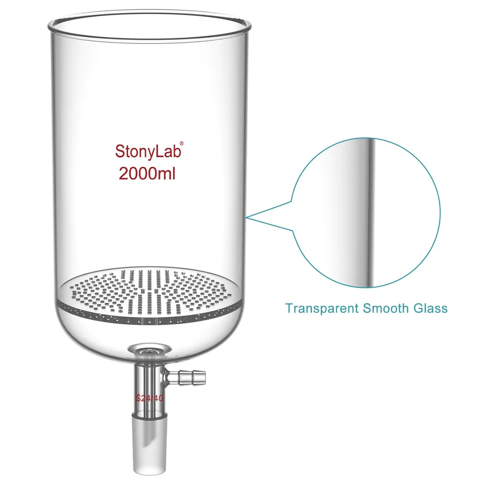 Side view and dimensional layout of the durable StonyLab Buchner Filtering Funnel
