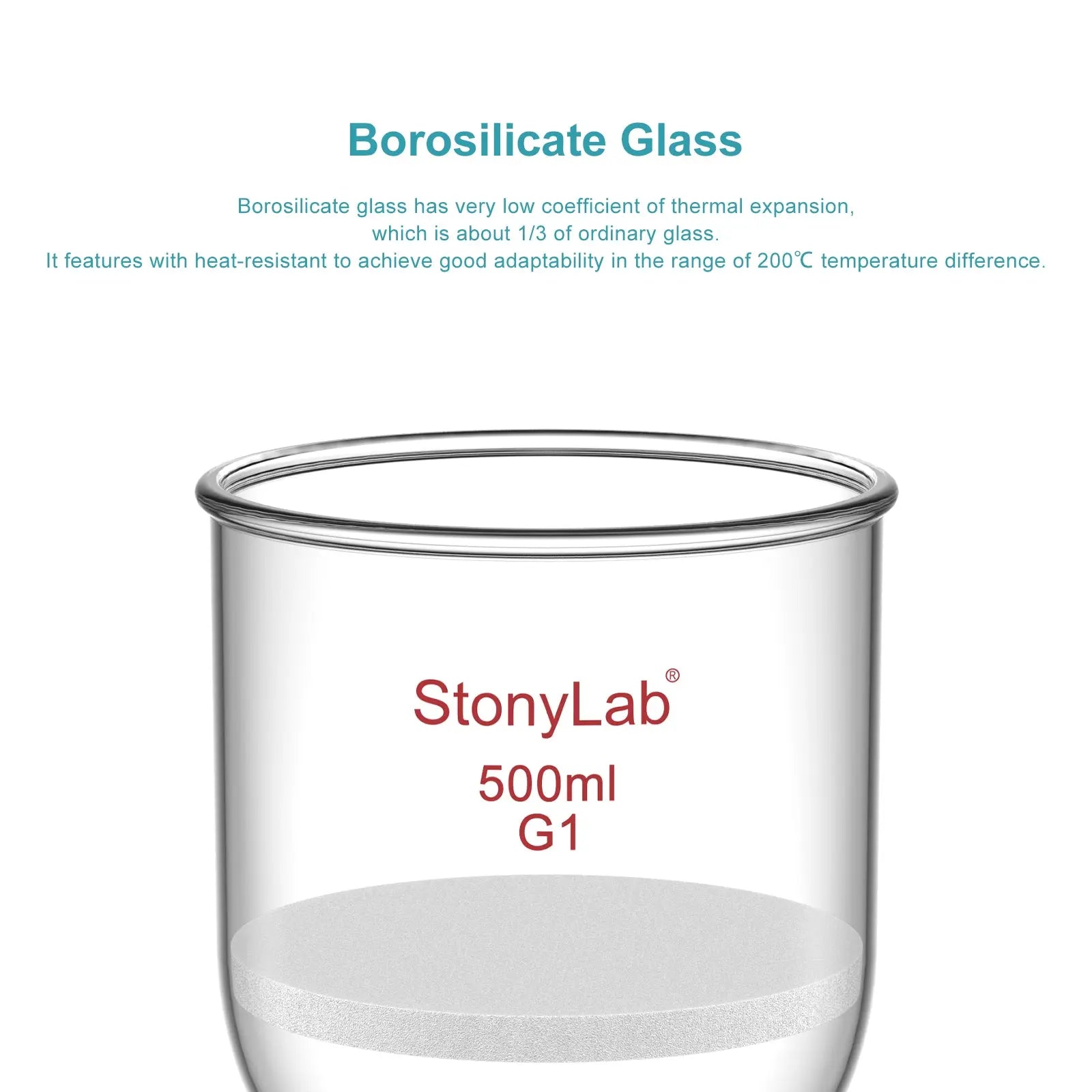 Side view and dimensional layout of the durable StonyLab Buchner Filtering Funnel