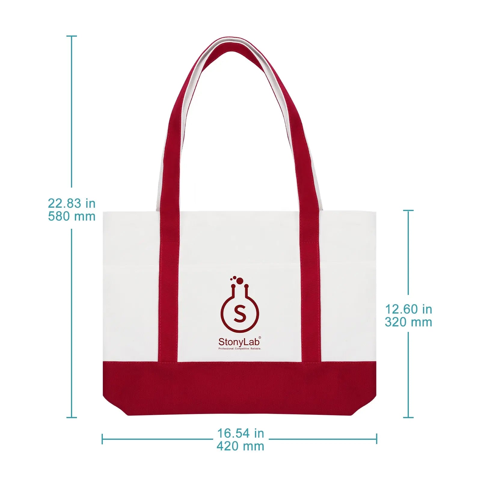 Side view and dimensional layout of the durable StonyLab Canvas Tote Bag