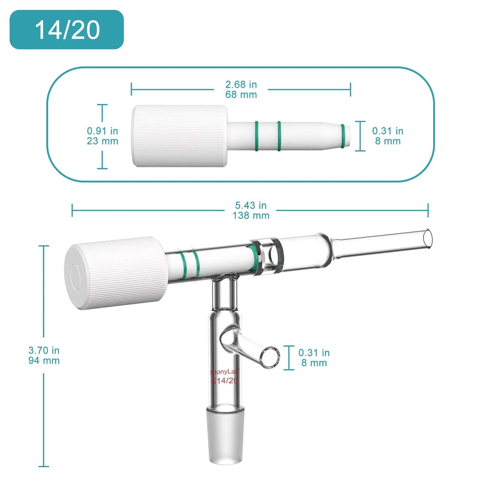Side view and dimensional layout of the durable StonyLab Chromatography Flow Control Adapter