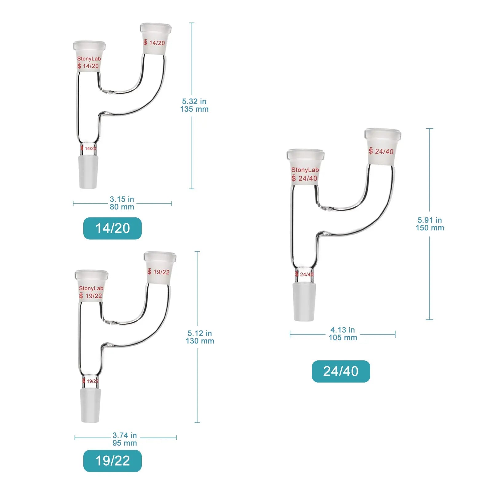 Close-up view showing the precise design and material of StonyLab Claisen Distillation Connecting Adapter