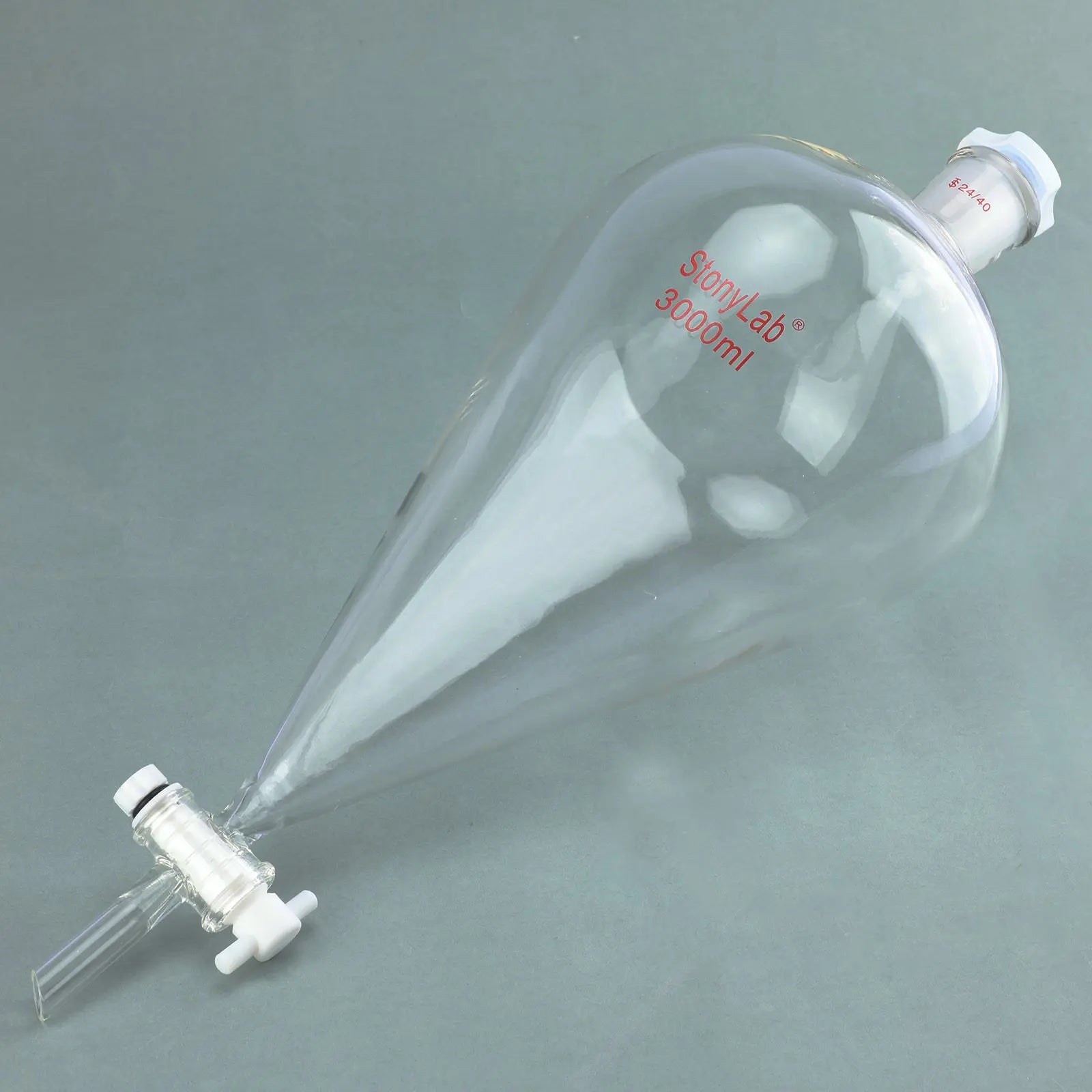 Comprehensive product view and setup components for StonyLab Conical Separatory Funnel with Plastic Stopper and PTFE Stopcock