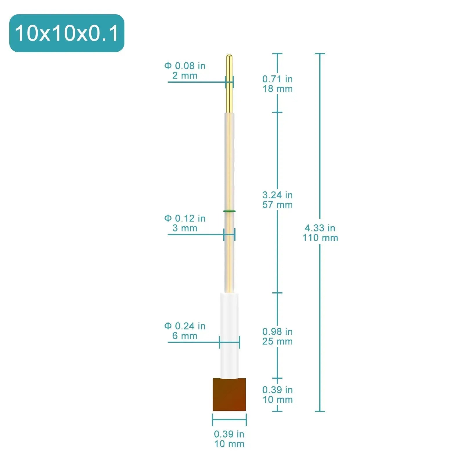 Side view and dimensional layout of the durable StonyLab Copper Sheet Electrode